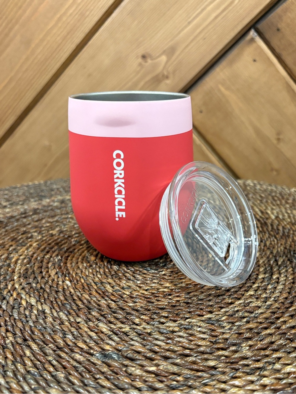 Corkcicle Two-Tone Pink and Coral Stemless Tumbler 12oz Shortcake